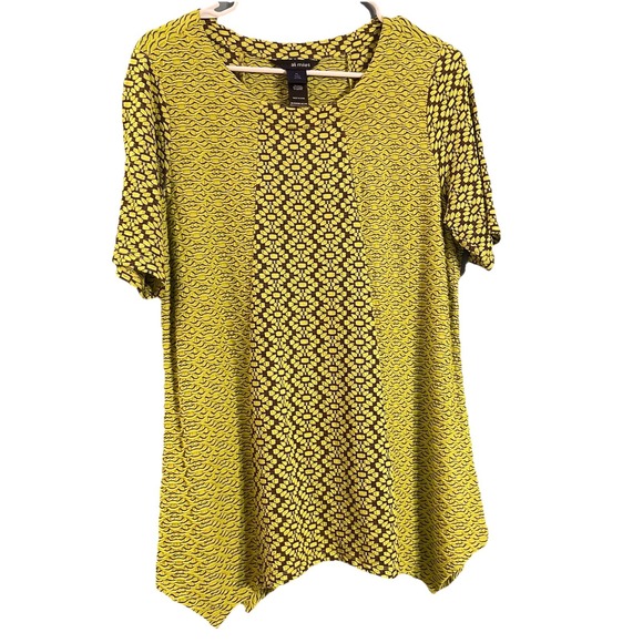 Ali Miles Women Size PL Green Brown Tunic Short Sleeves Pullover Chartreuse - Picture 3 of 9